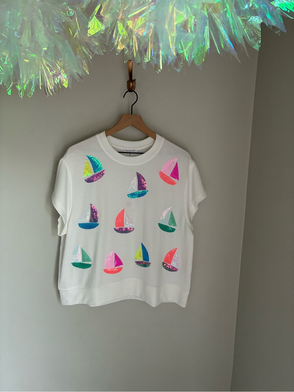 Mary Square Sequin Sailboats Tops